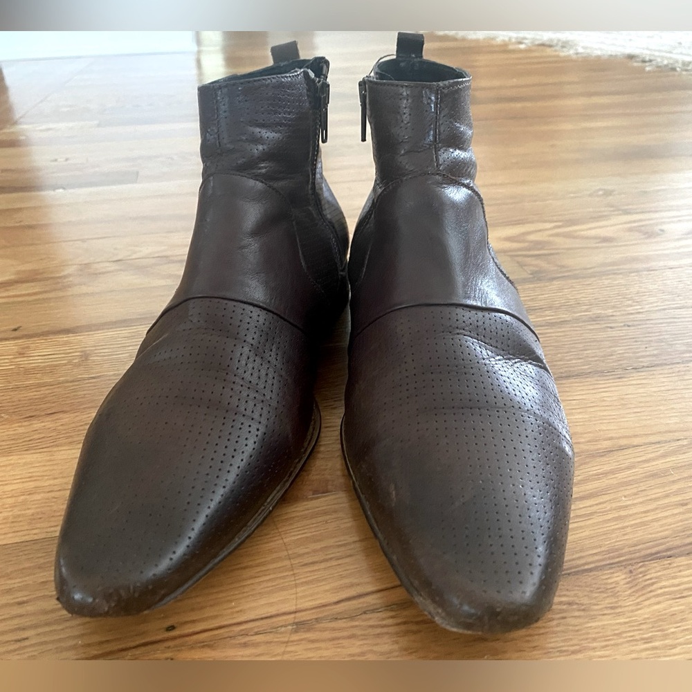 H by Hudson Brown Leather Beatles-style, Side-zipper Ankle Boots, EU 42, US 9M